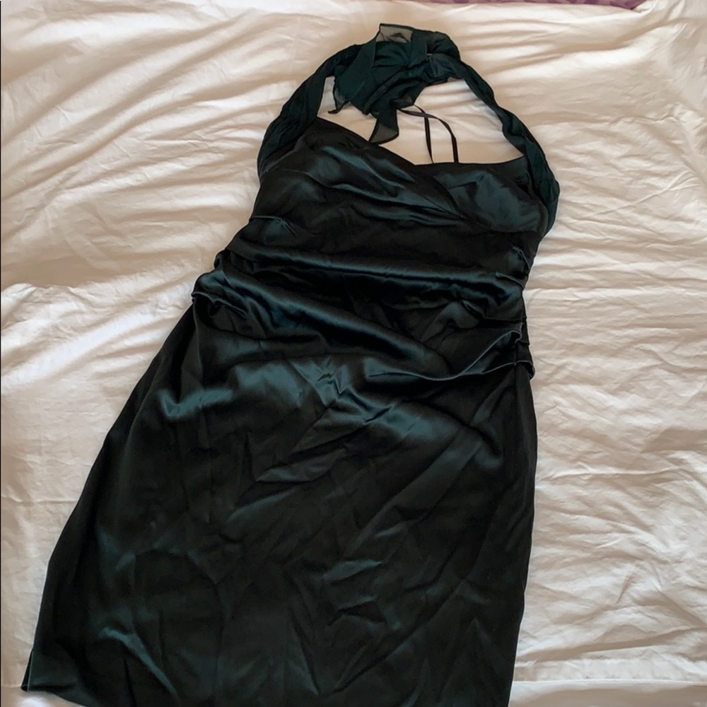Hunter green satin cocktail dress